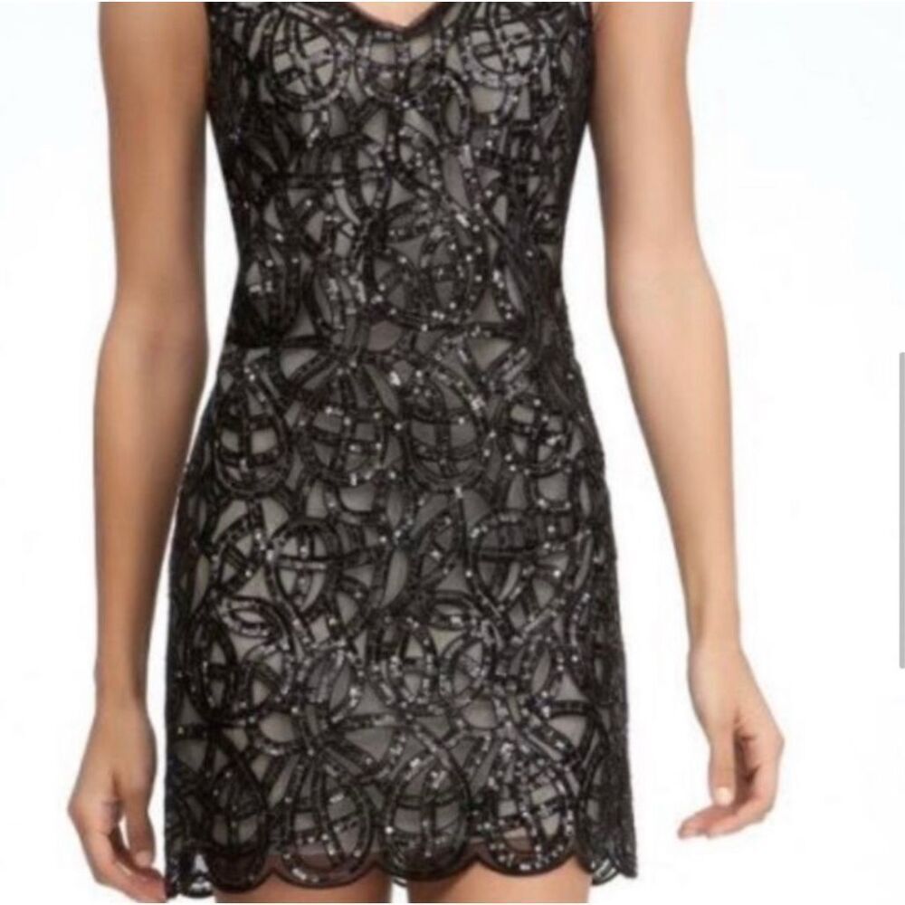 NWT Bebe Frosty Organza Sequin V-Neck Mini Dress Black Women’s XS - Picture 13 of 13